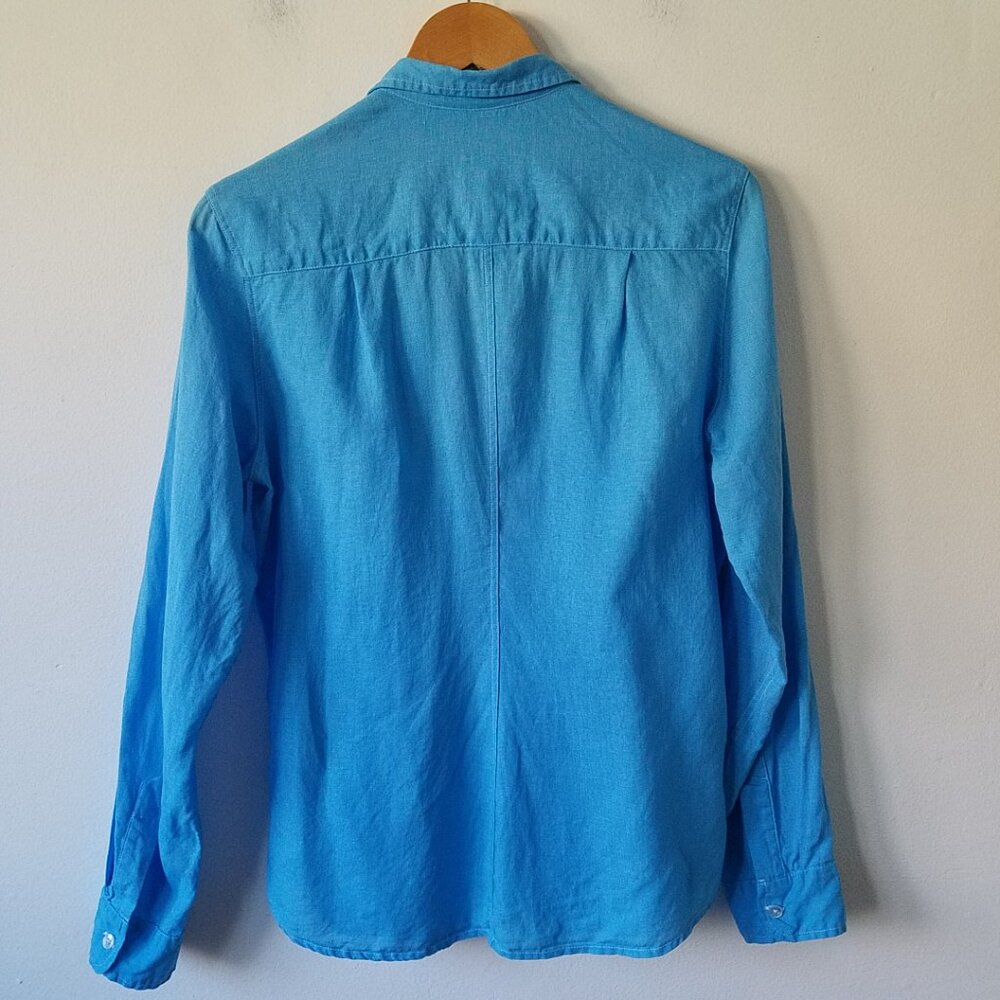 Frank & Eileen Barry 100% Linen Button Front Blue Long Sleeve Shirt Size Large - Picture 2 of 11